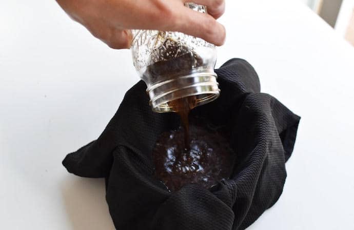 Strain with cloth for mason jar cold brew