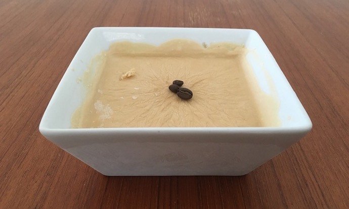 cold brew coffee ice cream in a square white bowl