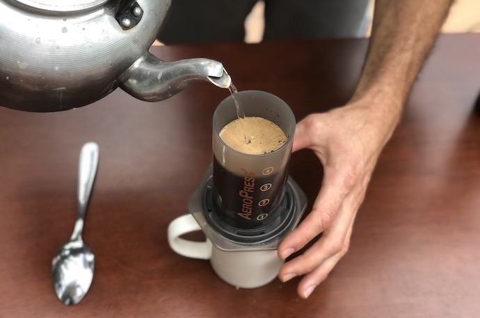 how to make aeropress coffee - adding water
