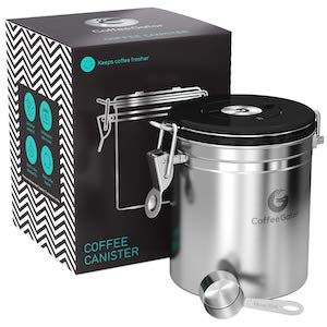a stainless steel coffee canister