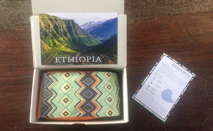 a bag of ethiopian coffee beans inside our atlas subscription box