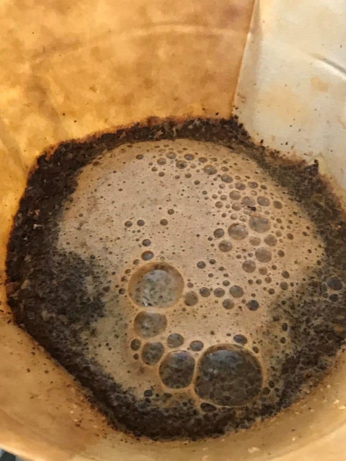 coffee blooming on a paper filter
