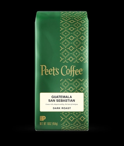 peet's guatemala coffee in a green bag