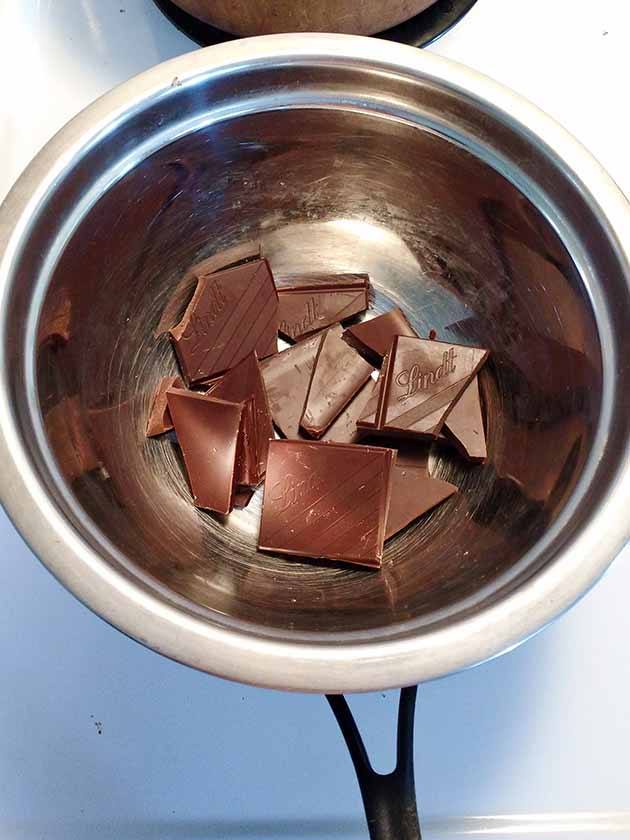 chocolate chunks in a saucepan