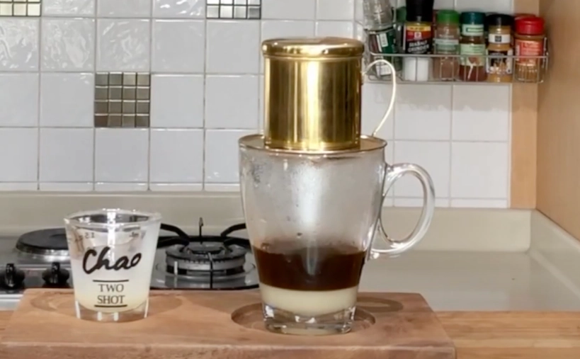 making a vietnamese iced coffee