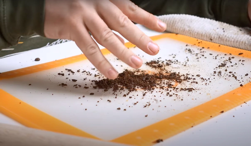 coffee ground with the rolling pin