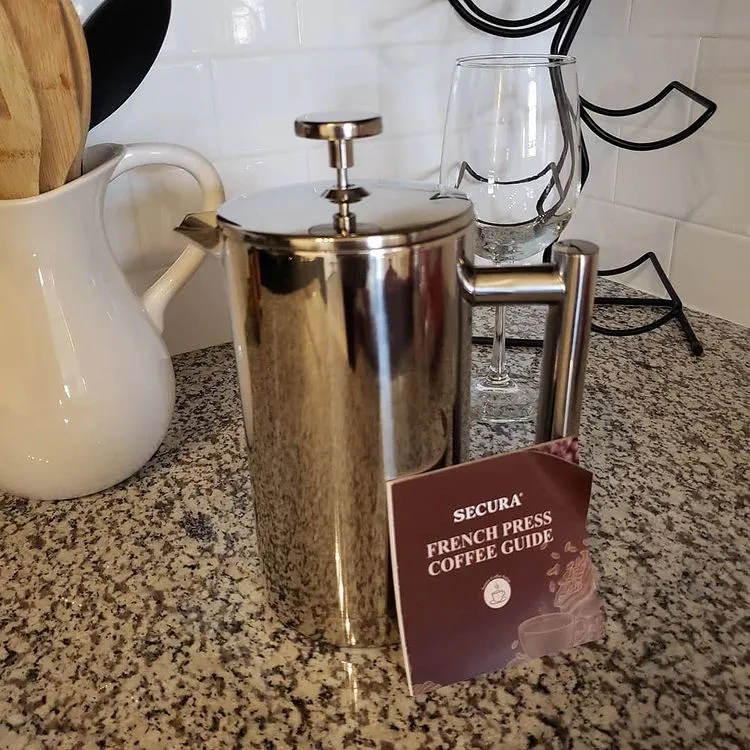 Secura French press on granite kitchen counter