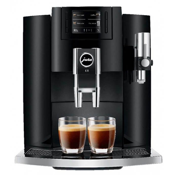front view of the black E8 coffee machine