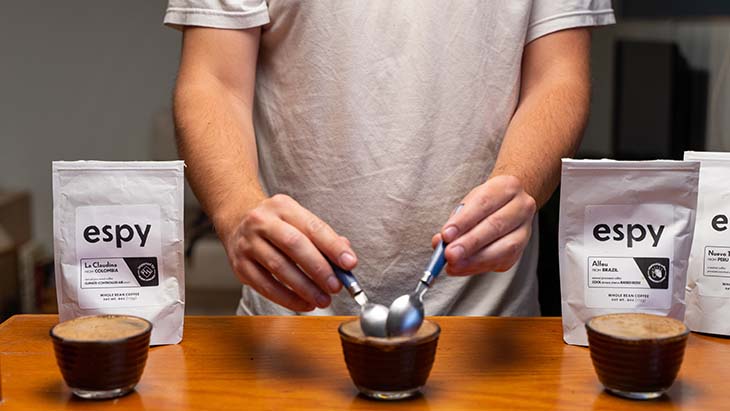breaking the crust with two tea spoons