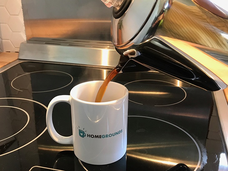 pouring coffee from a stovetop percolator