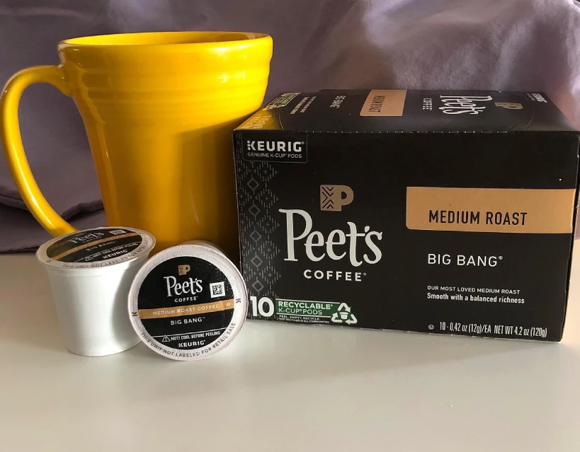 Peet's Coffee Big Bang K-Cups with yellow mug