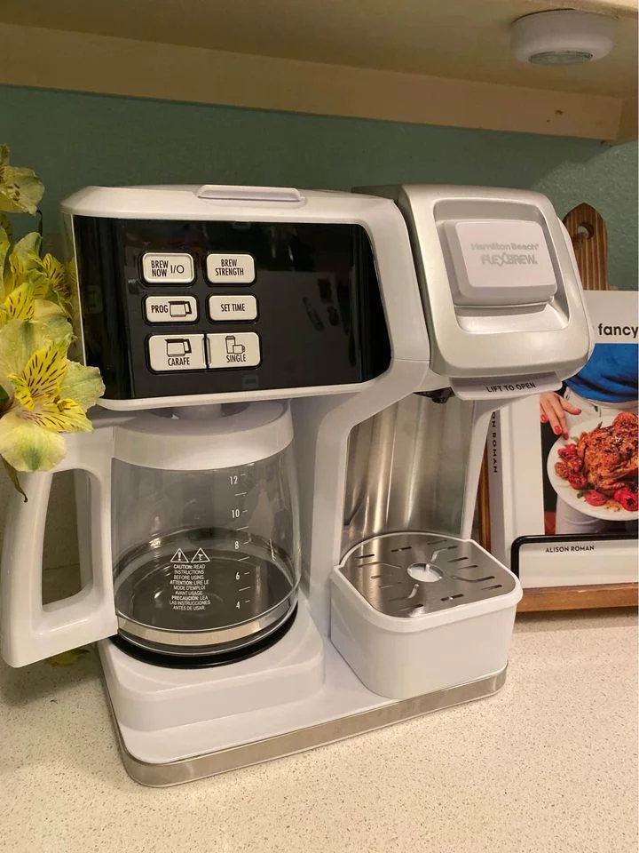 Hamilton Beach FlexBrew in white on kitchen counter