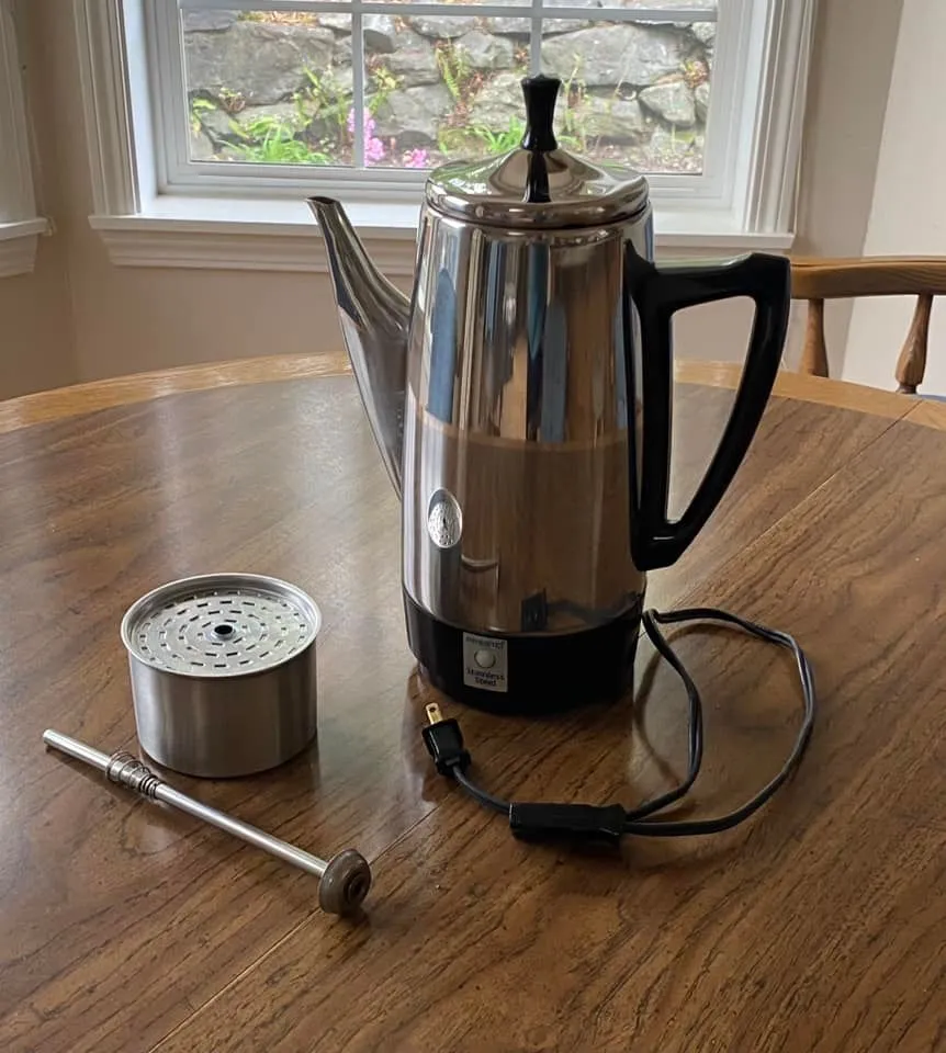 Presto Percolator disassembled on dining table