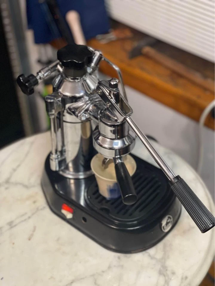 Overhead view of the La Pavoni Professional on marble table