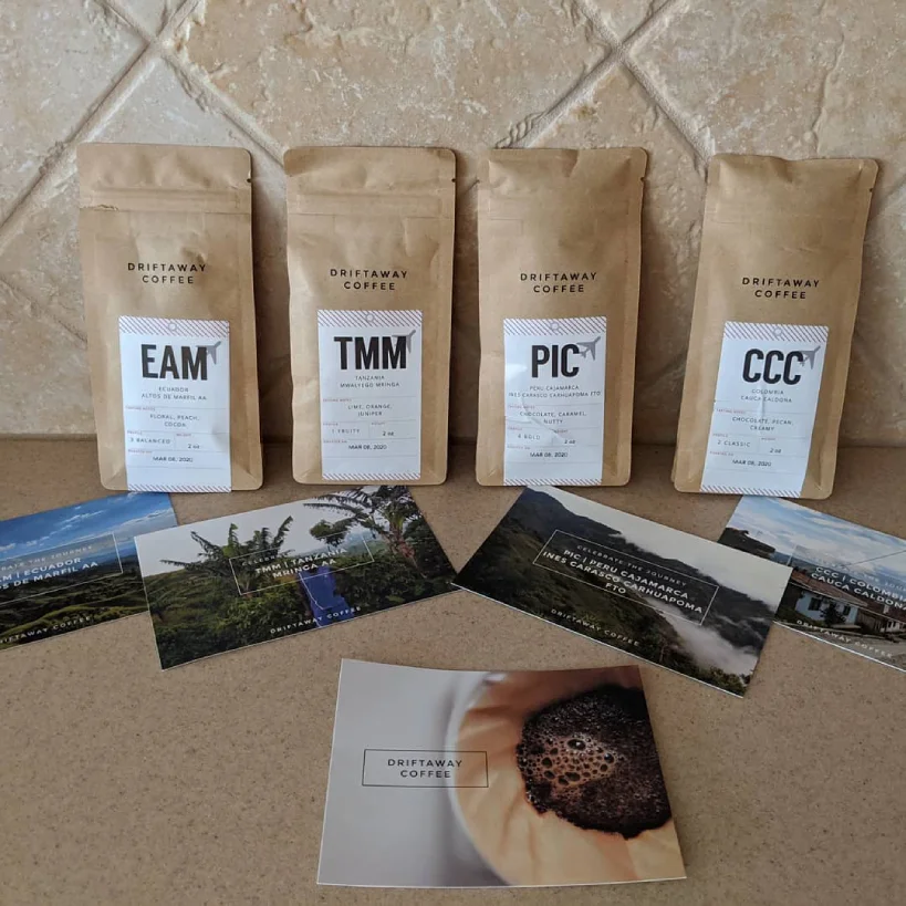 Driftaway Coffee sampler with postcards