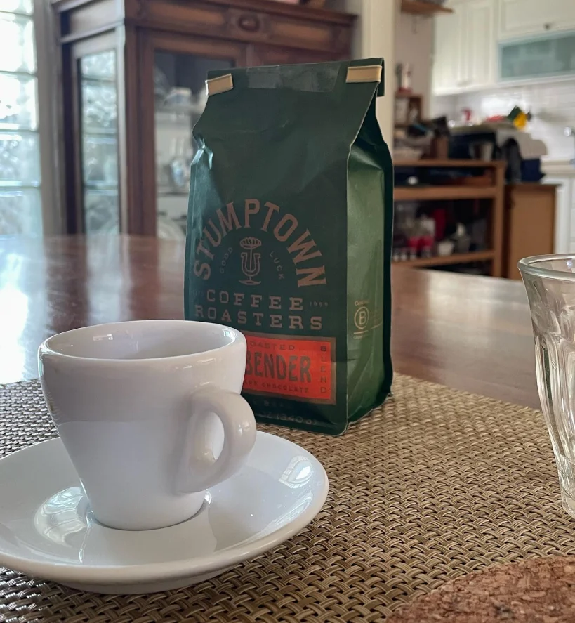 Bag of Stumptown Hairbender with cup of coffee
