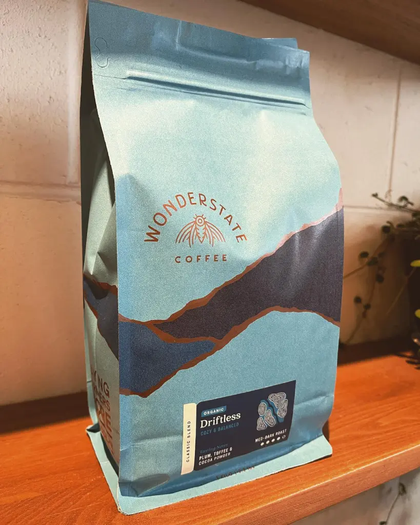 Bag of Wonderstate Organic Driftless Coffee on counter