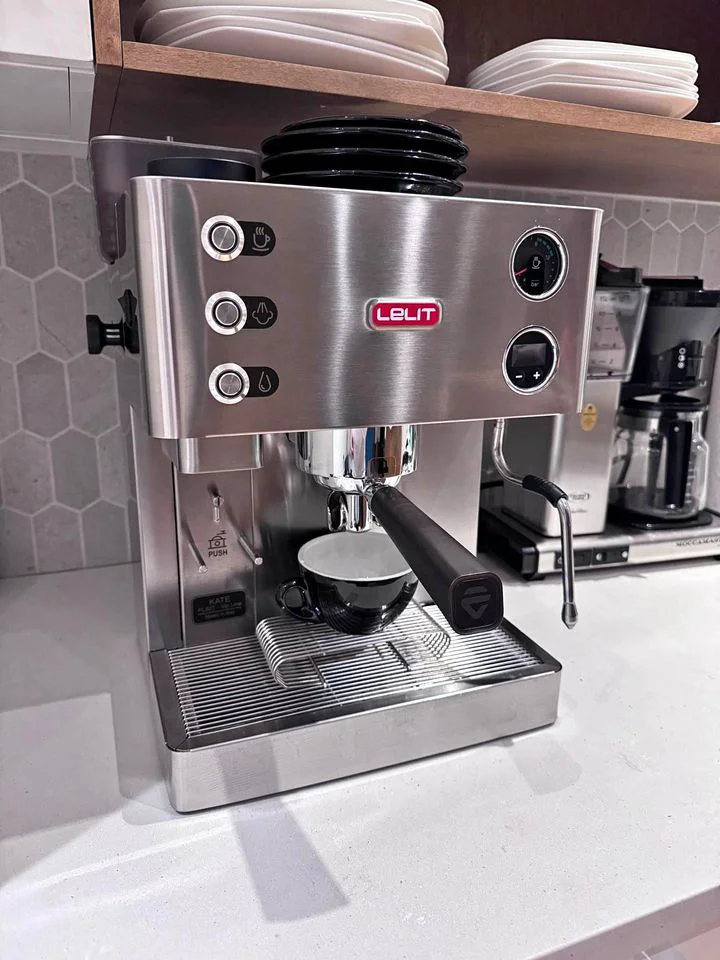Front view of the Lelit Kate on kitchen counter